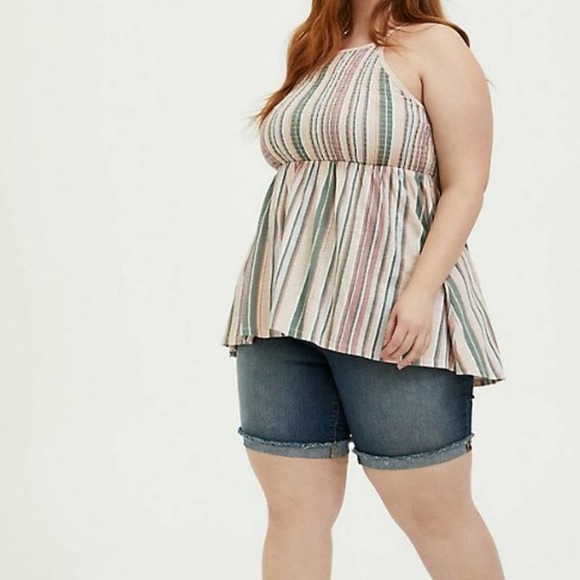 Torrid 1X Fun Stripe Halter Smocked Babydoll Top - Picture 8 of 9